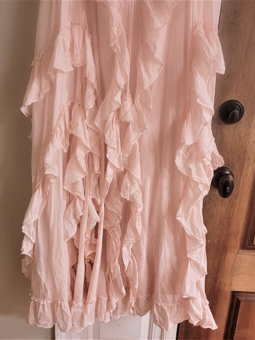 Venus Pink Ruffle Lace Up Maxi Dress, size Large - Picture 9 of 11